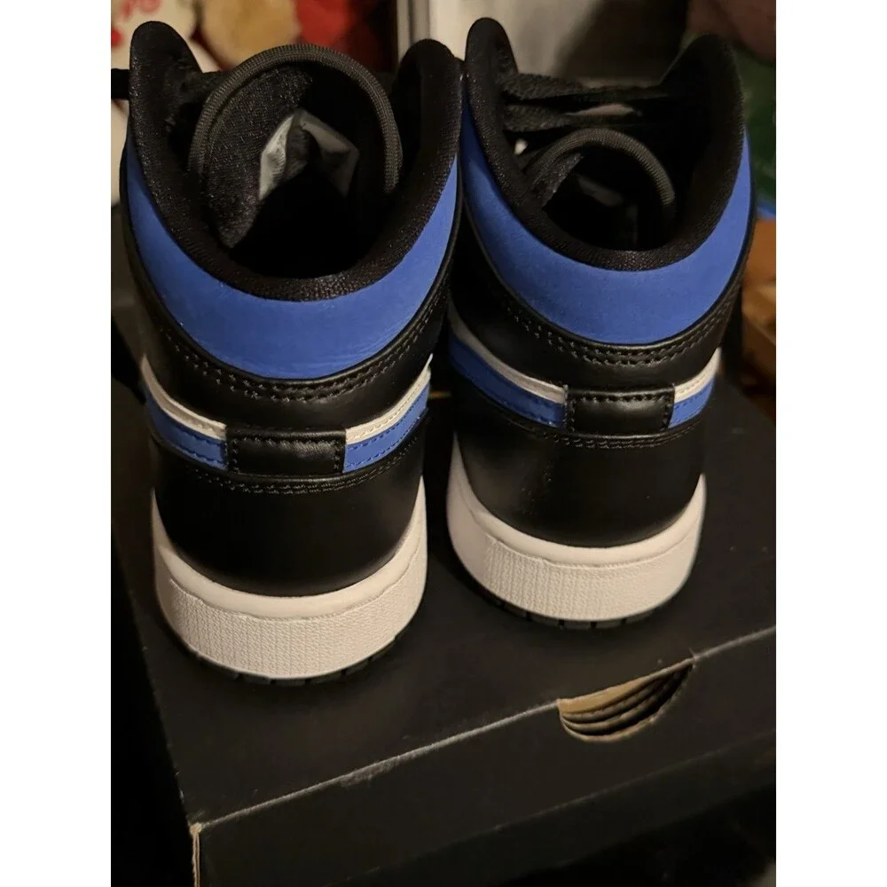 Nike Air Jordan 1 Mid GS Racer Blue Black White Size 4.5Y Youth VGC!